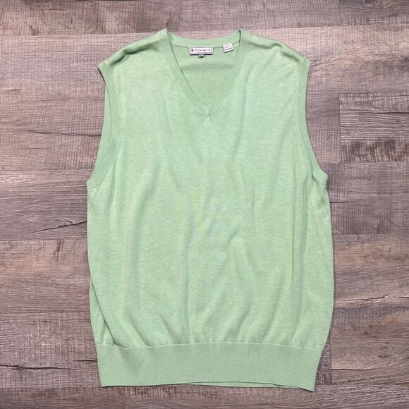 Peter Millar Size XL Silk Cotton Cashmere Blend V Neck Sweater Vest Green Golf
